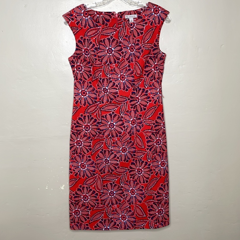 DRESS BARN Sheath Dress Red, White, & Blue Floral Sleeveless Midi 6